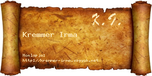 Kremmer Irma névjegykártya